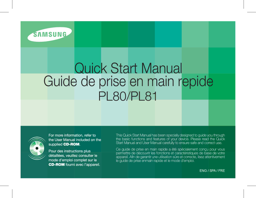 Samsung EC-PL81ZZBPBE1, EC-PL81ZZBPRE1, EC-PL81ZZBPSE1 manual Quick Start Manual Guide de prise en main repide 