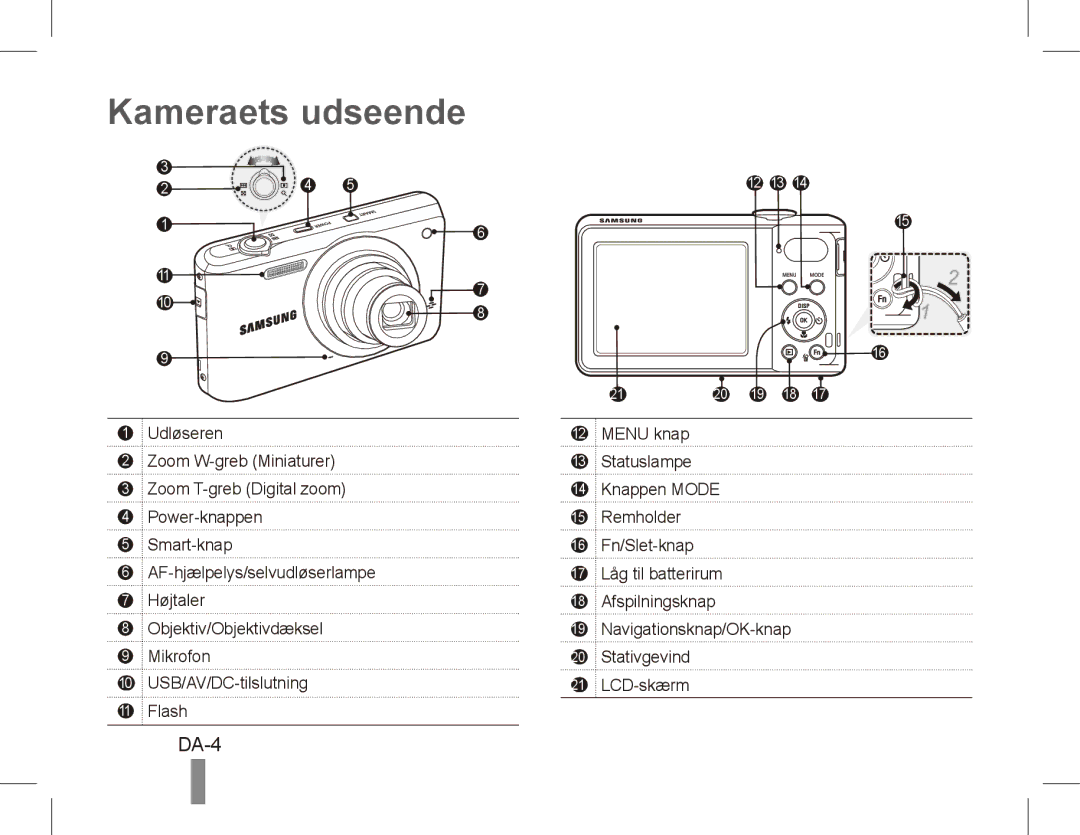 Samsung EC-PL80ZZBPBE2, EC-PL81ZZBPRE1, EC-PL81ZZBPBE1, EC-PL81ZZBPSE1, EC-PL81ZZBPLE1 manual Kameraets udseende, DA-4 