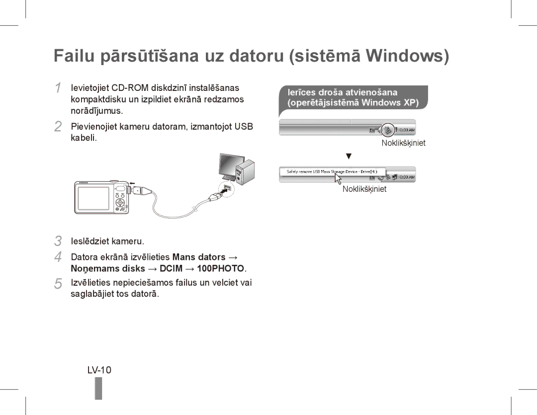 Samsung EC-PL80ZZBPRSA, EC-PL81ZZBPRE1, EC-PL81ZZBPBE1, EC-PL81ZZBPSE1 Failu pārsūtīšana uz datoru sistēmā Windows, LV-10 