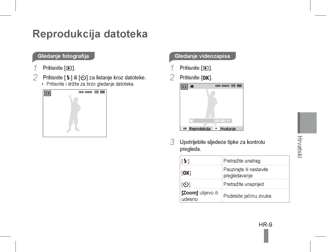 Samsung EC-PL80ZZDPBIR HR-9, Gledanje fotografija Gledanje videozapisa, Upotrijebite sljedeće tipke za kontrolu, Pregleda 