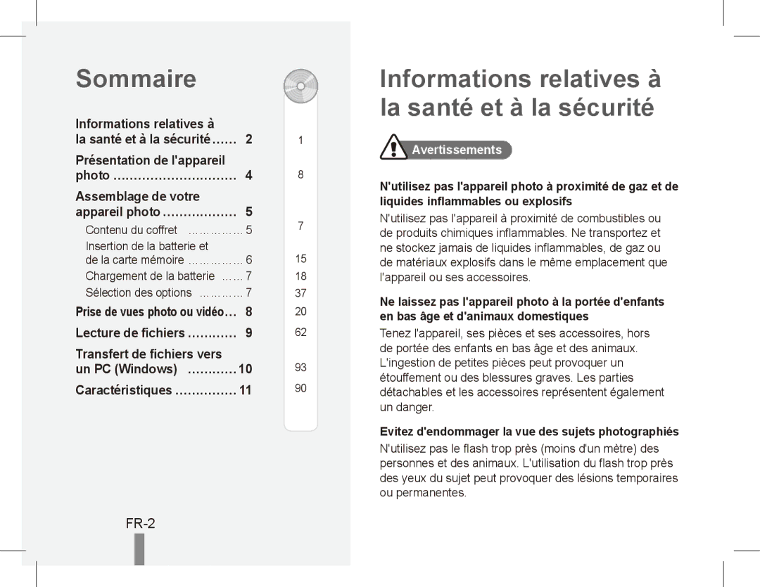 Samsung EC-PL80ZZBPBSA, EC-PL81ZZBPRE1 Sommaire, Informations relatives à la santé et à la sécurité, FR-2, Avertissements 