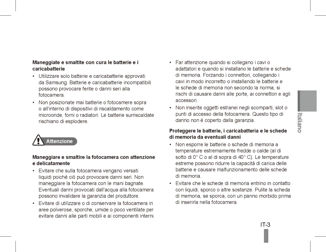 Samsung EC-PL80ZZBPRE3, EC-PL81ZZBPRE1, EC-PL81ZZBPBE1, EC-PL81ZZBPSE1, EC-PL81ZZBPLE1 manual Italiano, IT-3, Attenzione 