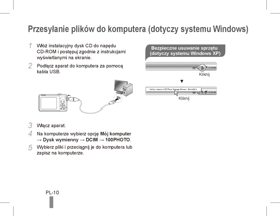 Samsung EC-PL80ZZDPRIR, EC-PL81ZZBPRE1, EC-PL81ZZBPBE1, EC-PL81ZZBPSE1 manual PL-10, → Dysk wymienny → Dcim → 100PHOTO 