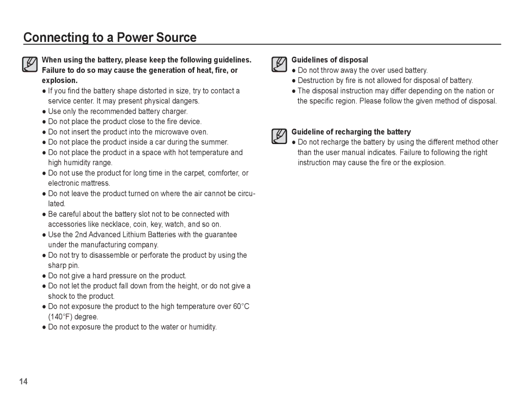 Samsung EC-PL80ZZBPSSA, EC-PL81ZZBPRE1, EC-PL81ZZBPBE1, EC-PL81ZZBPSE1, EC-PL81ZZBPLE1 Guideline of recharging the battery 