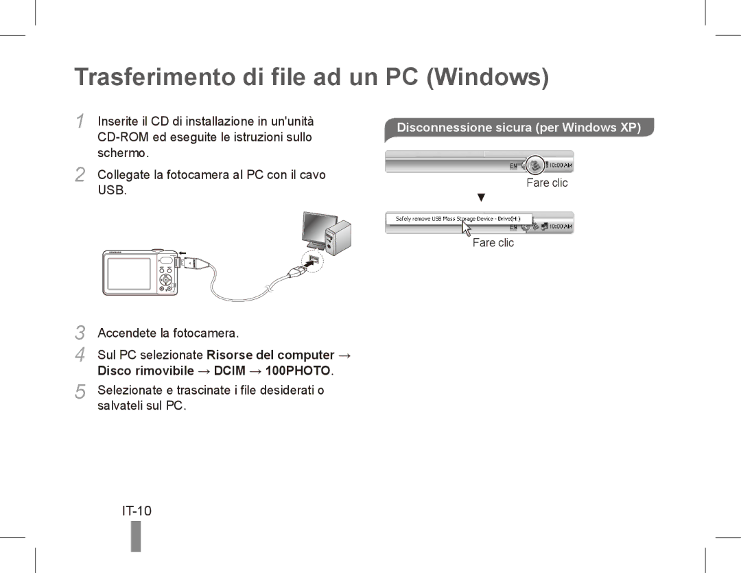 Samsung EC-PL80ZZDPRIR, EC-PL81ZZBPRE1 Trasferimento di file ad un PC Windows, IT-10, Disco rimovibile → Dcim → 100PHOTO 