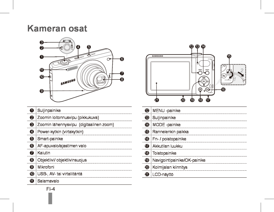 Samsung EC-PL80ZZBPBIL, EC-PL81ZZBPRE1, EC-PL81ZZBPBE1, EC-PL81ZZBPSE1, EC-PL81ZZBPLE1, EC-PL80ZZBPBE1 manual Kameran osat, FI-4 