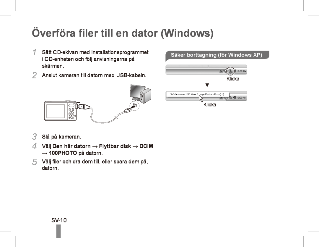 Samsung EC-PL80ZZBPBE3 manual Överföra filer till en dator Windows, SV-10, i CD-enheten och följ anvisningarna på, skärmen 