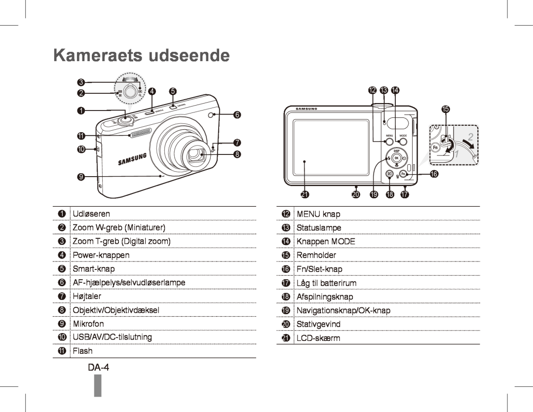 Samsung EC-PL80ZZBPBE2, EC-PL81ZZBPRE1, EC-PL81ZZBPBE1, EC-PL81ZZBPSE1, EC-PL81ZZBPLE1 manual Kameraets udseende, DA-4 