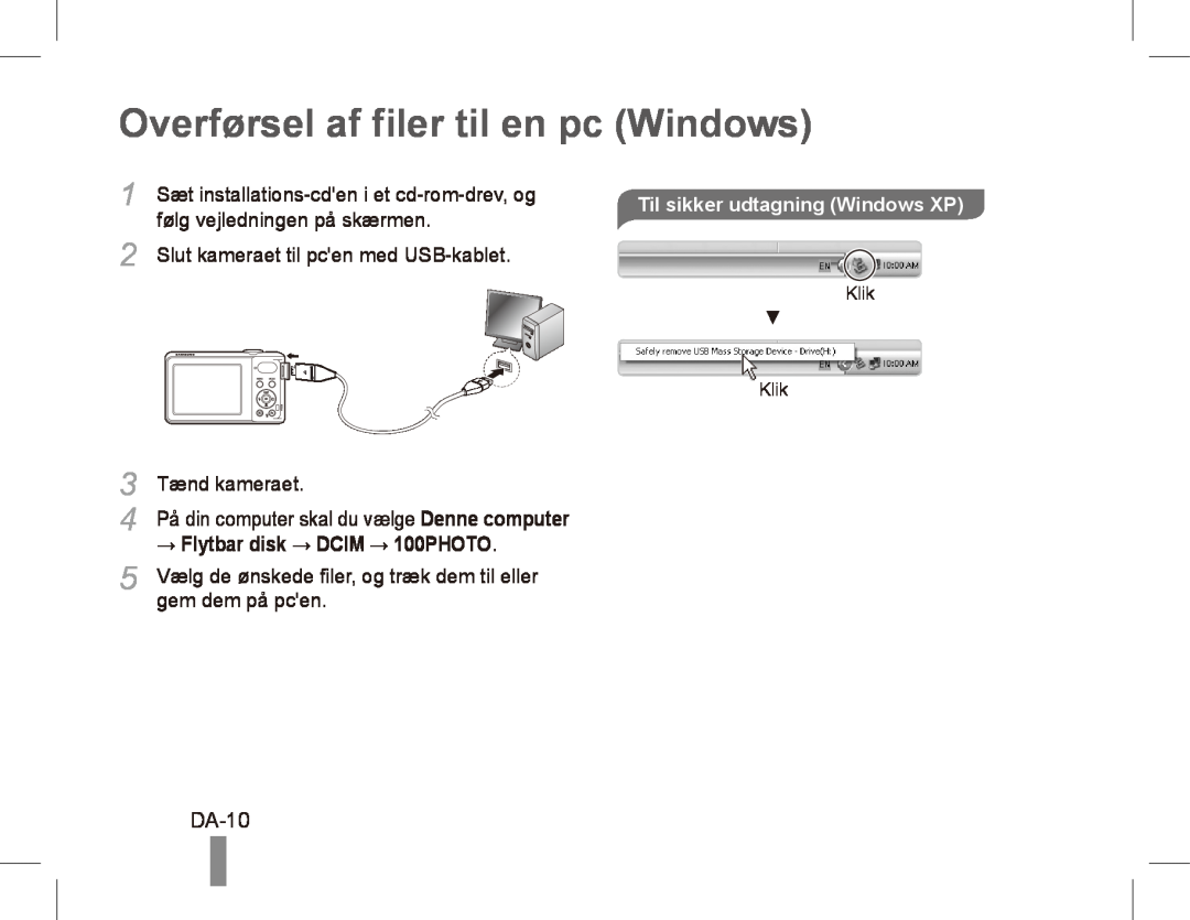 Samsung EC-PL81ZZBPRE1 manual Overførsel af filer til en pc Windows, DA-10, følg vejledningen på skærmen, gem dem på pcen 