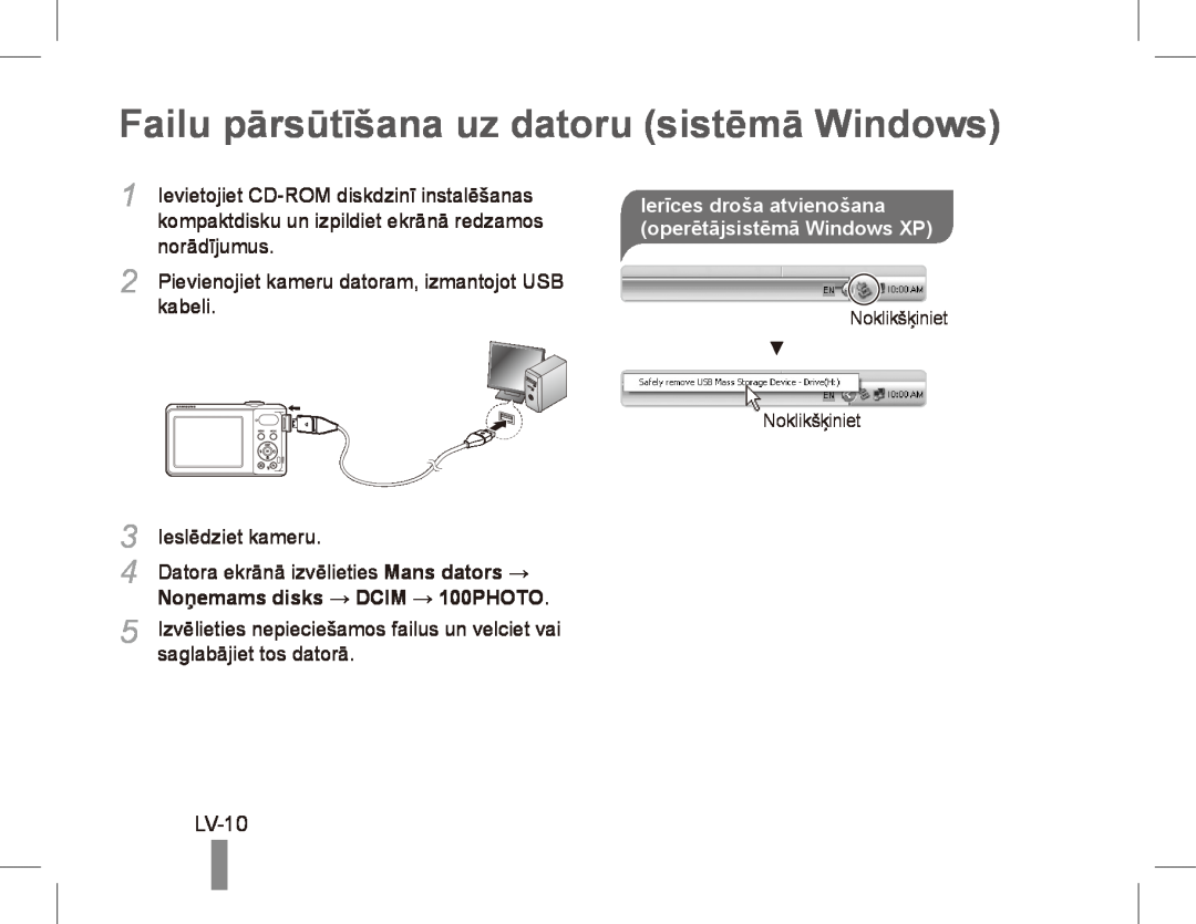 Samsung EC-PL80ZZBPRSA manual Failu pārsūtīšana uz datoru sistēmā Windows, LV-10, Ievietojiet CD-ROM diskdzinī instalēšanas 