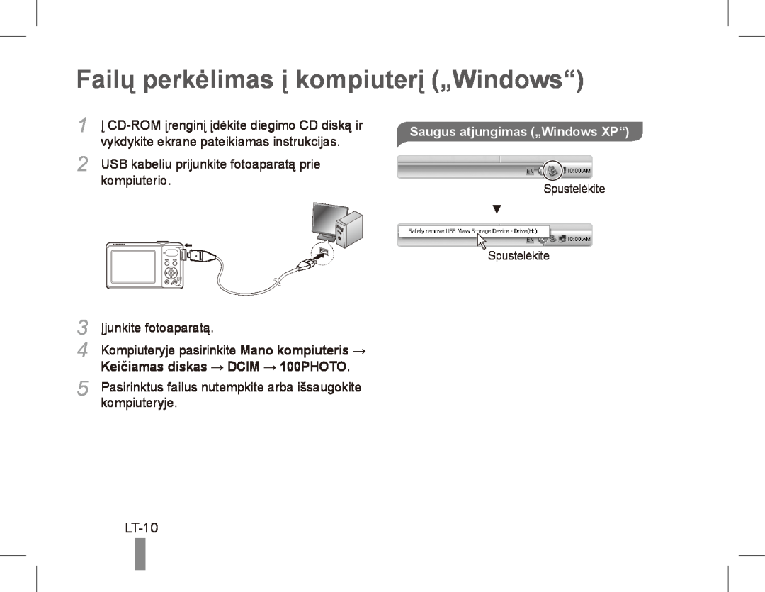Samsung EC-PL80ZZBPBE3 manual Failų perkėlimas į kompiuterį „Windows“, LT-10, vykdykite ekrane pateikiamas instrukcijas 