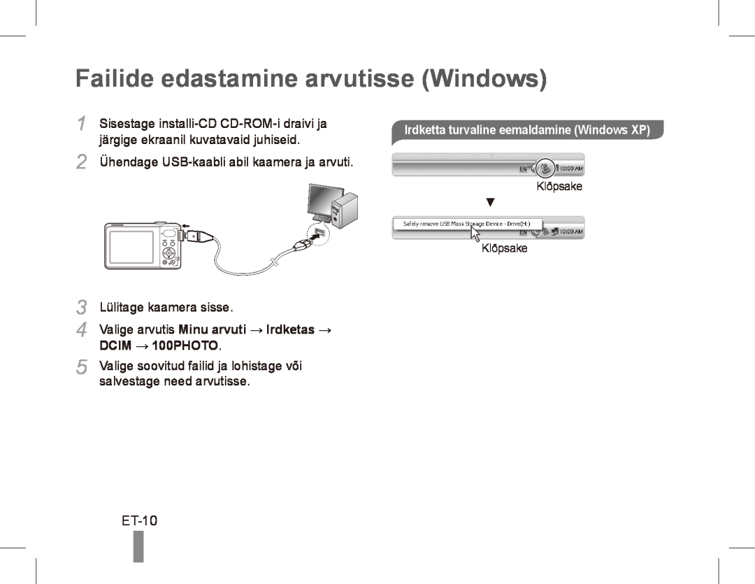 Samsung EC-PL81ZZBPRE1, EC-PL81ZZBPBE1 Failide edastamine arvutisse Windows, ET-10, järgige ekraanil kuvatavaid juhiseid 
