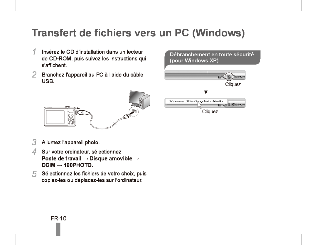 Samsung EC-PL80ZZBPBE3 manual Transfert de fichiers vers un PC Windows, FR-10, saffichent, Allumez lappareil photo 