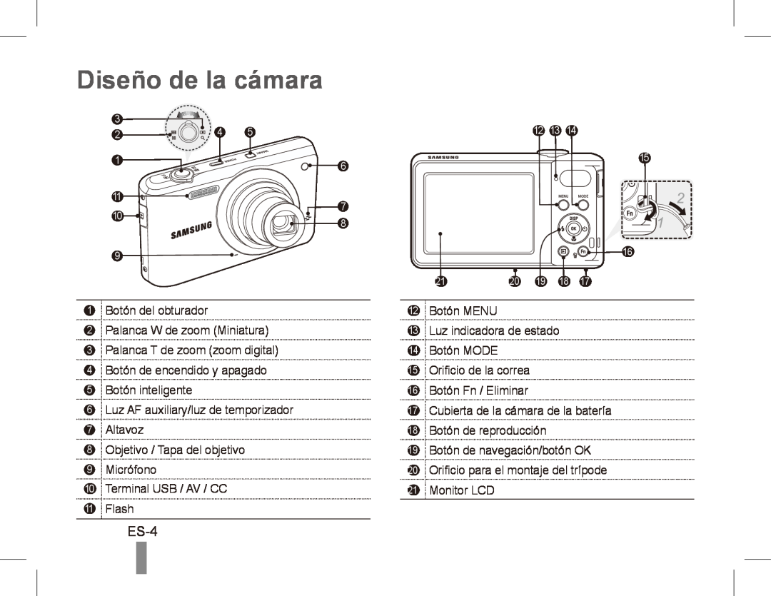 Samsung EC-PL80ZZBPBE2, EC-PL81ZZBPRE1, EC-PL81ZZBPBE1, EC-PL81ZZBPSE1, EC-PL81ZZBPLE1 manual Diseño de la cámara, ES-4 