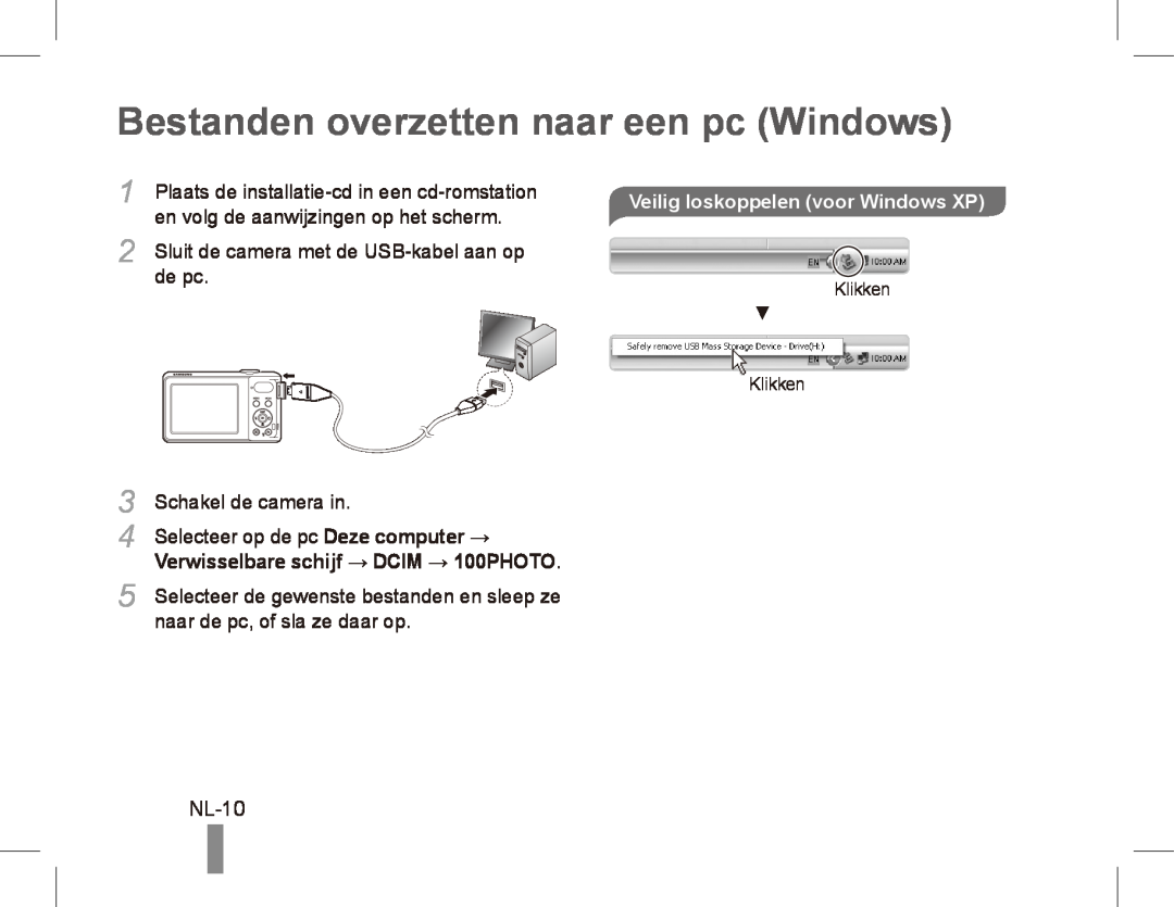 Samsung EC-PL80ZZBPRSA manual Bestanden overzetten naar een pc Windows, NL-10, en volg de aanwijzingen op het scherm, de pc 
