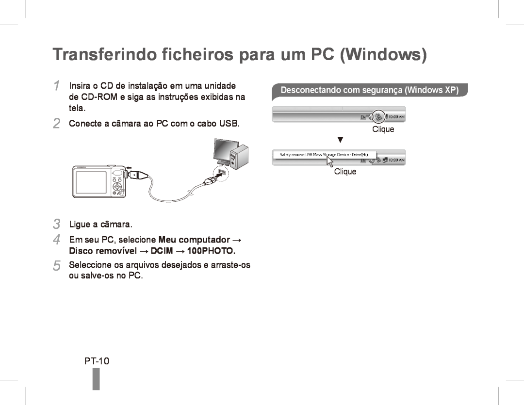 Samsung EC-PL80ZZBPBE3 Transferindo ficheiros para um PC Windows, PT-10, tela, Desconectando com segurança Windows XP 