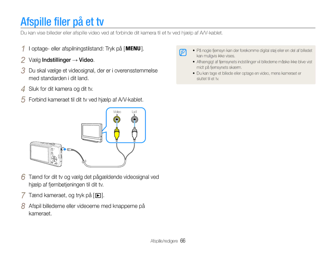 Samsung EC-PL90ZZBAAE2 manual Afspille filer på et tv, Kameraet, Afspil billederne eller videoerne med knapperne på 