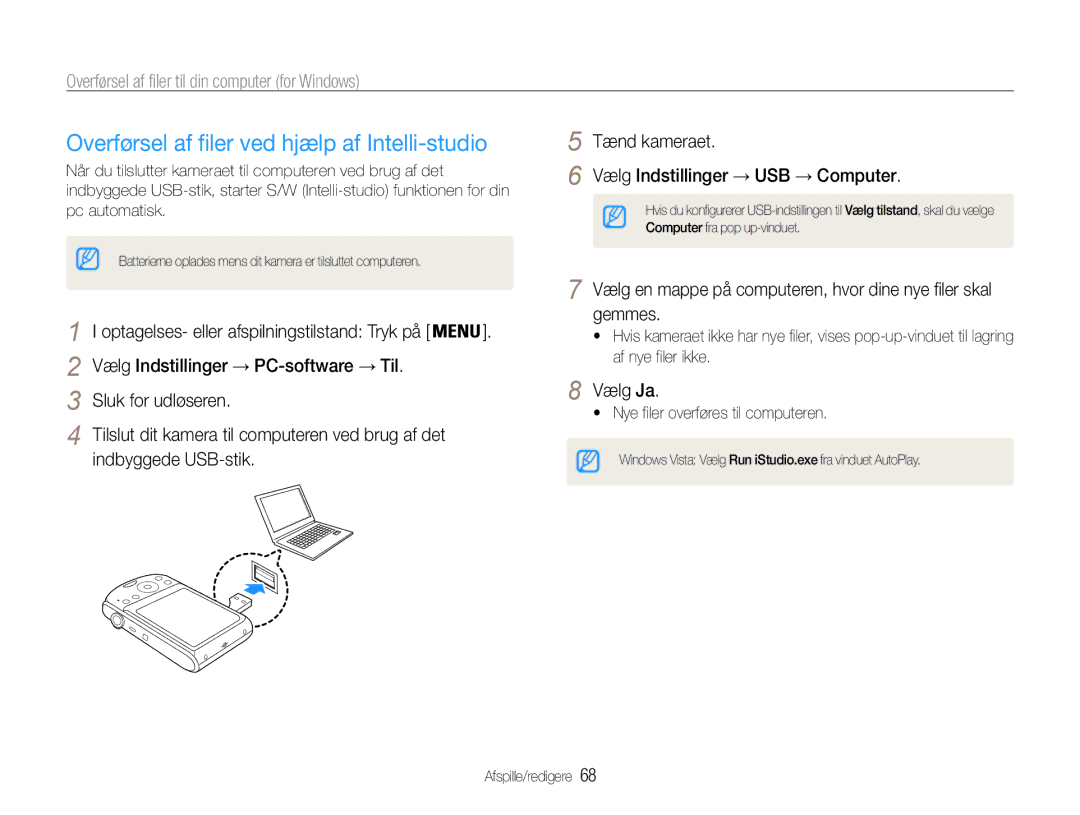 Samsung EC-PL90ZZBARE2 Overførsel af filer ved hjælp af Intelli-studio, Overførsel af filer til din computer for Windows 