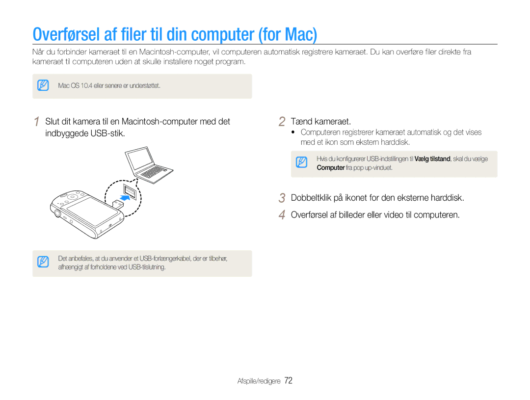 Samsung EC-PL90ZZBAAE2, EC-PL90ZZBAAE3, EC-PL90ZZBAEE2, EC-PL90ZZBARE2 manual Overførsel af filer til din computer for Mac 