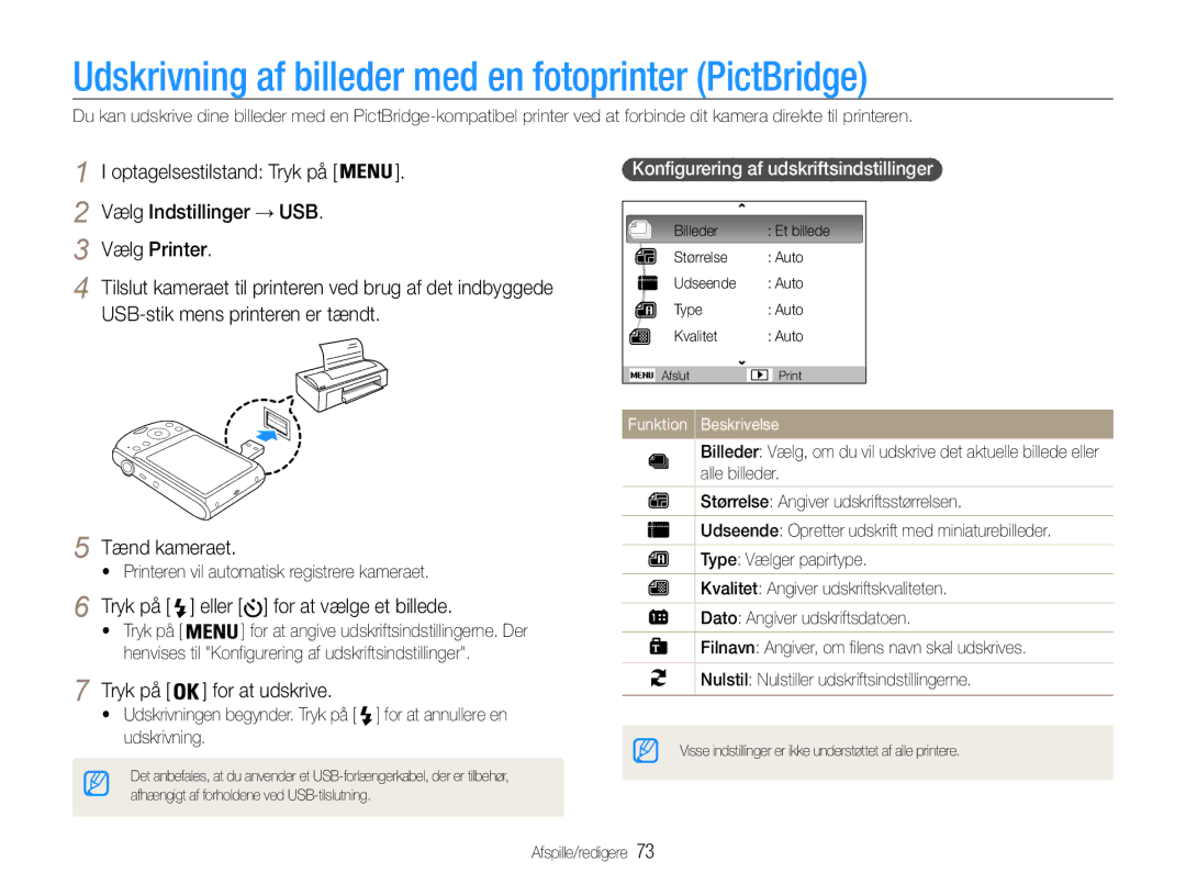 Samsung EC-PL90ZZBAEE2 manual Udskrivning af billeder med en fotoprinter PictBridge, Tryk på Eller for at vælge et billede 