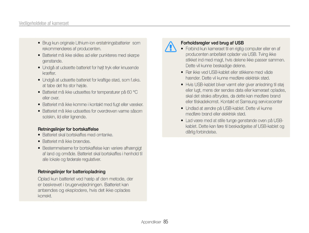 Samsung EC-PL90ZZBAEE2, EC-PL90ZZBAAE3, EC-PL90ZZBAAE2, EC-PL90ZZBARE2, EC-PL90ZZBPAE2 manual Vedligeholdelse af kameraet 