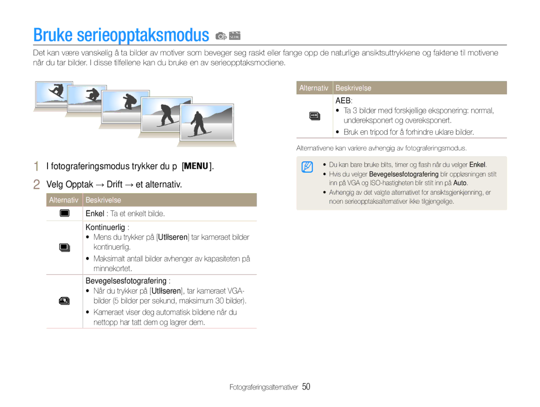 Samsung EC-PL90ZZBARE2, EC-PL90ZZBAAE3, EC-PL90ZZBAAE2, EC-PL90ZZBAEE2, EC-PL90ZZBPAE2, EC-PL90ZZBPRE2 Bruke serieopptaksmodus 