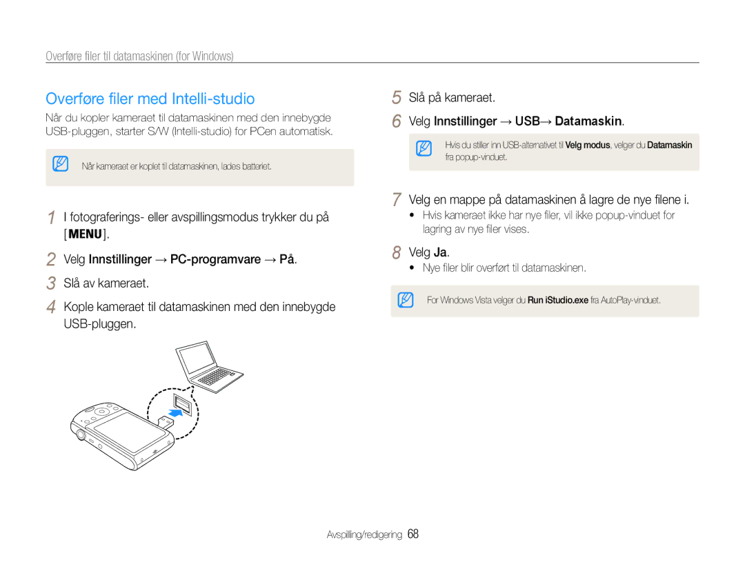 Samsung EC-PL90ZZBARE2, EC-PL90ZZBAAE3 manual Overføre filer med Intelli-studio, Overføre filer til datamaskinen for Windows 