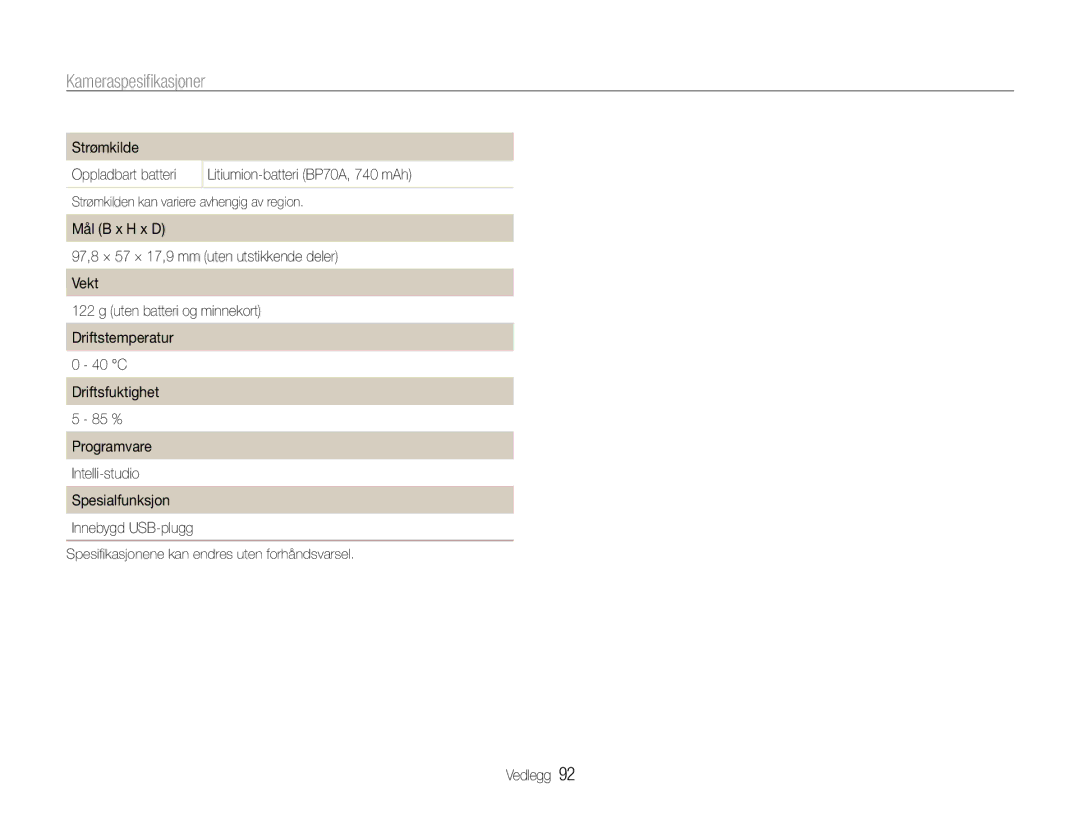 Samsung EC-PL90ZZBARE2, EC-PL90ZZBAAE3, EC-PL90ZZBAAE2, EC-PL90ZZBAEE2 manual Strømkilden kan variere avhengig av region 