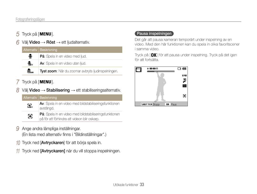 Samsung EC-PL90ZZBPAE2 manual Ange andra lämpliga inställningar, En lista med alternativ finns i Bildinställningar 