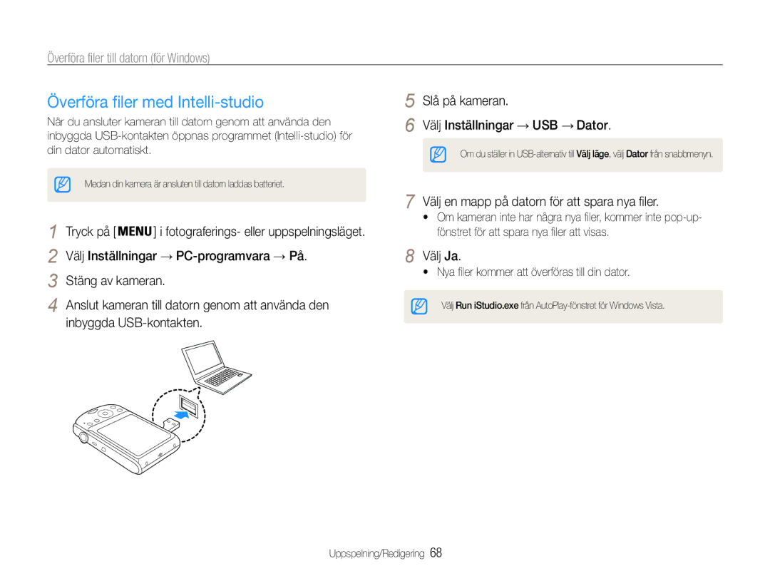 Samsung EC-PL90ZZBARE2, EC-PL90ZZBAAE3 manual Överföra filer med Intelli-studio, Överföra filer till datorn för Windows 