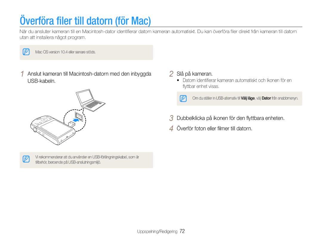 Samsung EC-PL90ZZBAAE2, EC-PL90ZZBAAE3, EC-PL90ZZBAEE2, EC-PL90ZZBARE2, EC-PL90ZZBPAE2 Överföra filer till datorn för Mac 