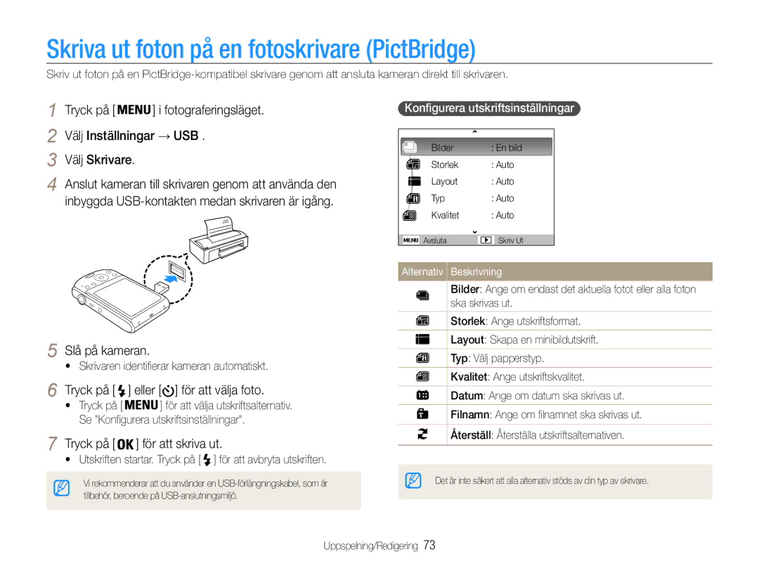 Samsung EC-PL90ZZBAEE2, EC-PL90ZZBAAE3 Skriva ut foton på en fotoskrivare PictBridge, Tryck på Eller för att välja foto 