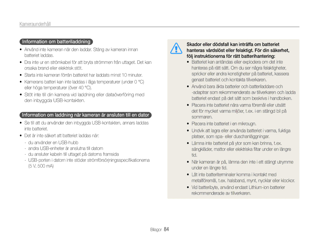 Samsung EC-PL90ZZBAAE2, EC-PL90ZZBAAE3 Information om batteriladdning, Använd bara äkta batterier och batteriladdare och 