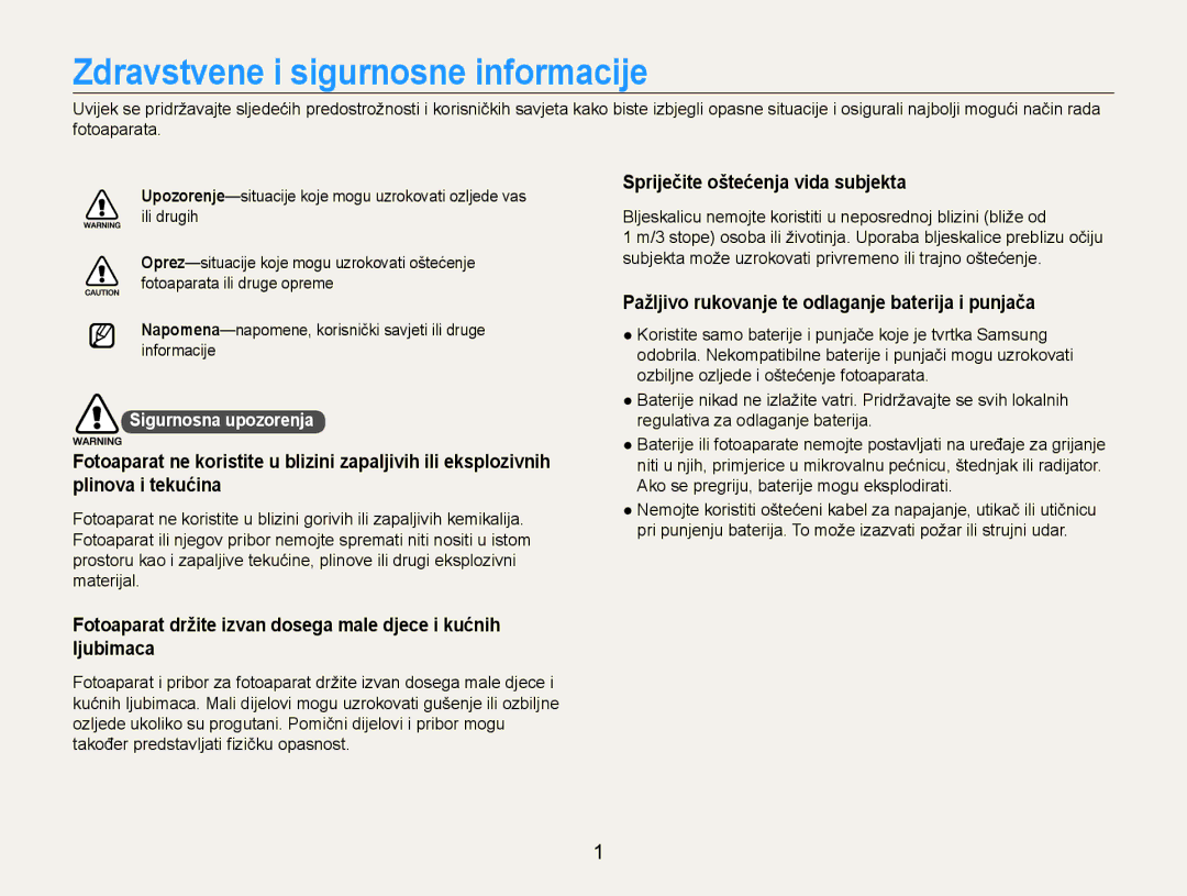 Samsung EC-PL90ZZBPRE3 Zdravstvene i sigurnosne informacije, Spriječite oštećenja vida subjekta, Sigurnosna upozorenja 