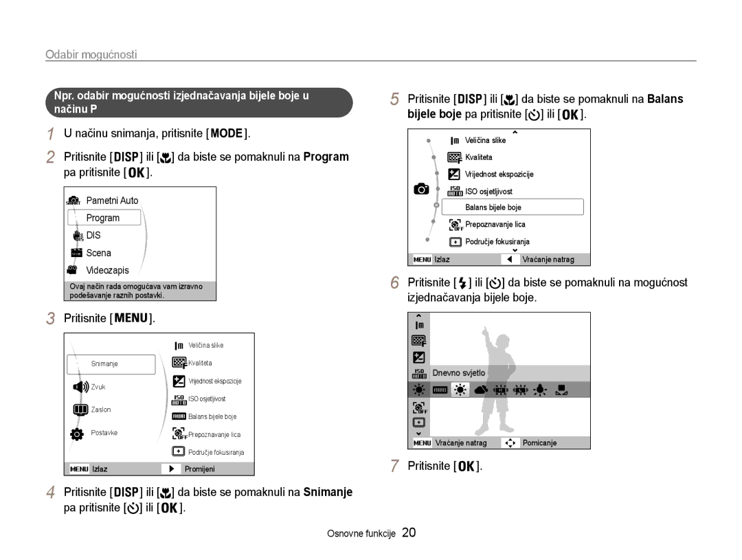 Samsung EC-PL90ZZBPEE3, EC-PL90ZZBAAE3, EC-PL90ZZBPRE3, EC-PL90ZZBPAE3 manual Odabir mogućnosti 