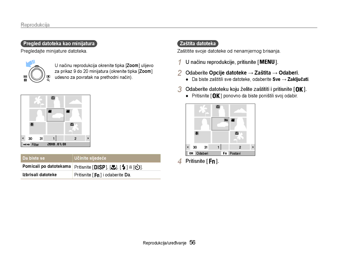 Samsung EC-PL90ZZBPEE3 manual Pregledajte minijature datoteka, Načinu reprodukcije, pritisnite, Pritisnite Odaberite Da 