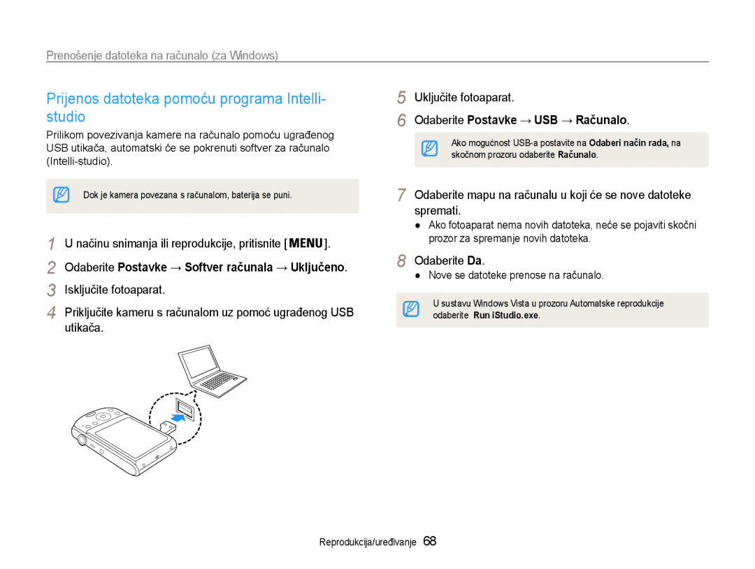 Samsung EC-PL90ZZBPEE3 manual Prijenos datoteka pomoću programa Intelli- studio, Prenošenje datoteka na računalo za Windows 