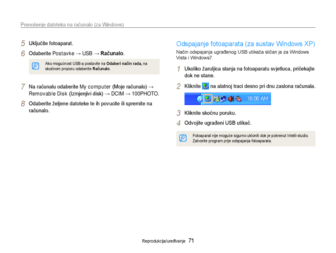 Samsung EC-PL90ZZBAAE3 manual Odspajanje fotoaparata za sustav Windows XP, Removable Disk Izmjenjivi disk → Dcim → 100PHOTO 