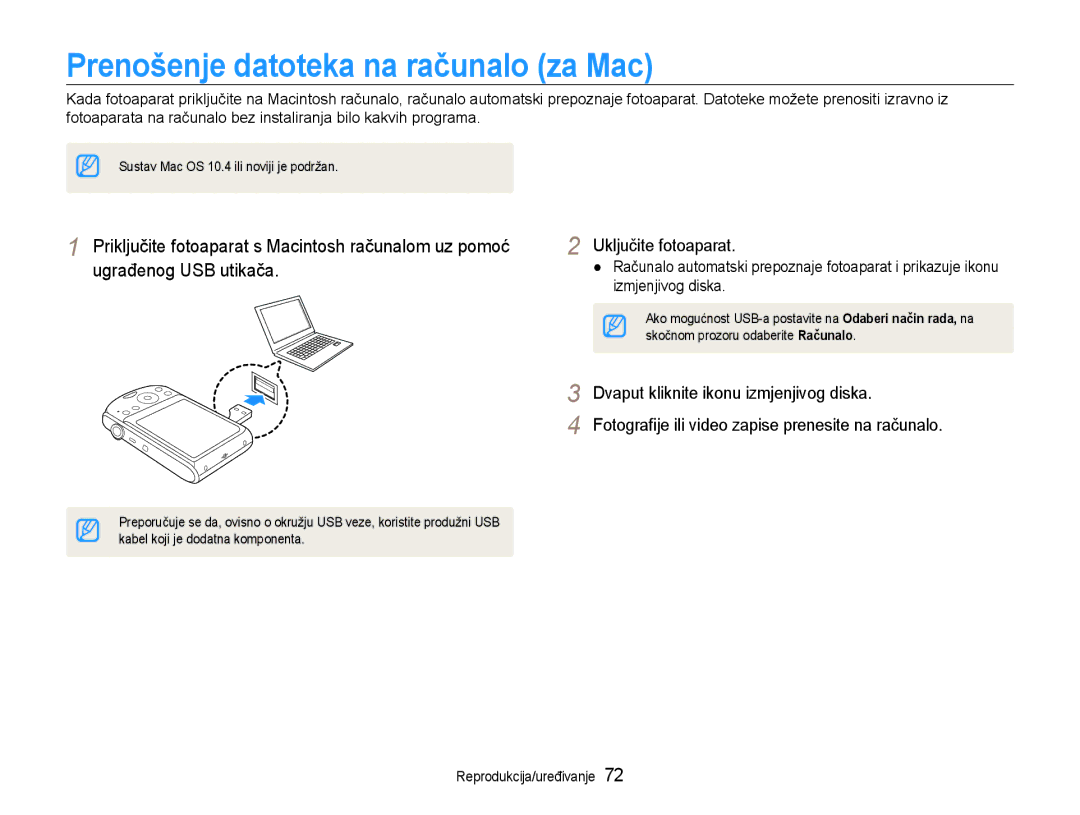 Samsung EC-PL90ZZBPEE3 Prenošenje datoteka na računalo za Mac, Dvaput kliknite ikonu izmjenjivog diska, Izmjenjivog diska 