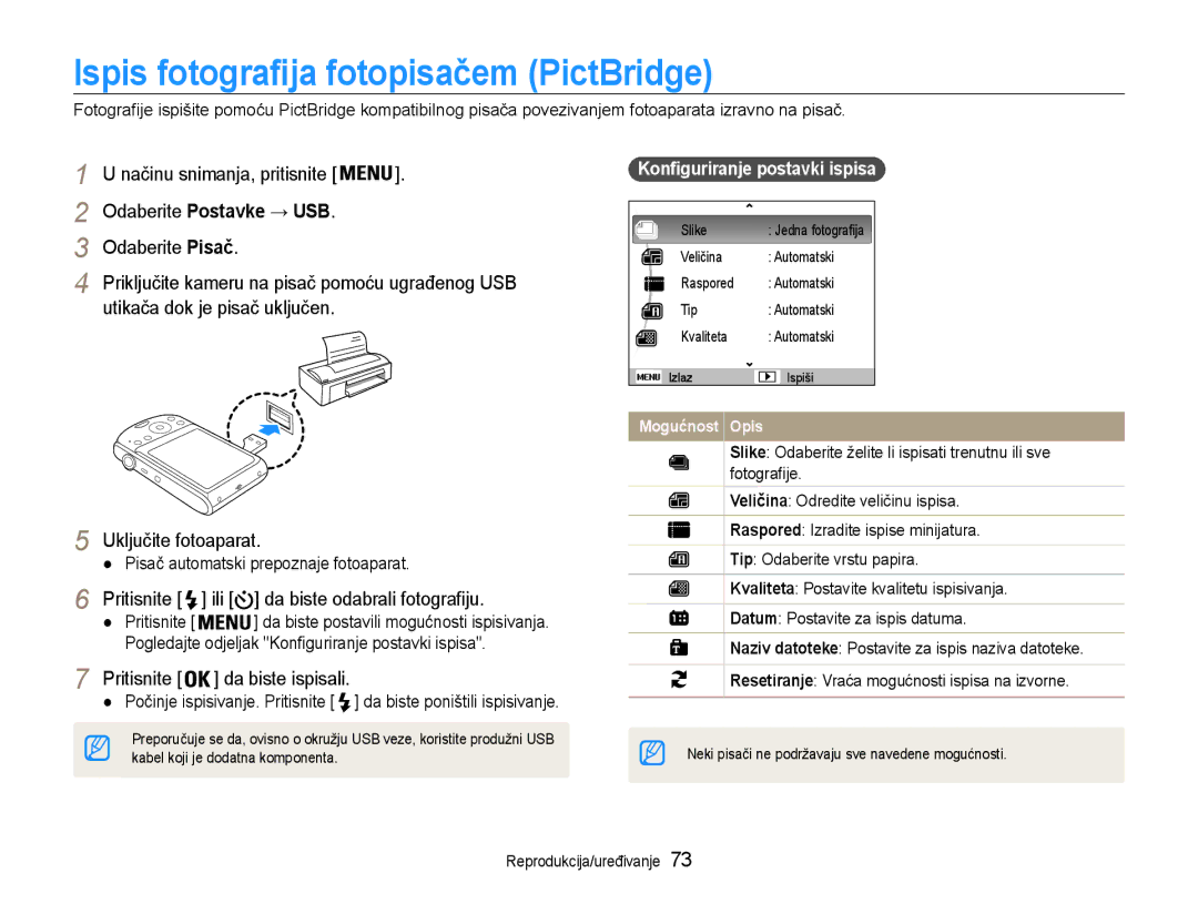 Samsung EC-PL90ZZBPRE3 manual Ispis fotografija fotopisačem PictBridge, Pritisnite Ili da biste odabrali fotografiju 