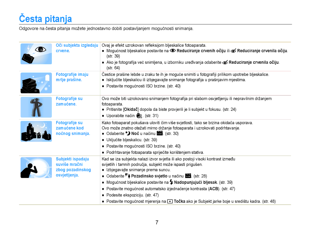 Samsung EC-PL90ZZBAAE3, EC-PL90ZZBPEE3, EC-PL90ZZBPRE3, EC-PL90ZZBPAE3 manual Česta pitanja, Reduciranje crvenila očiju 