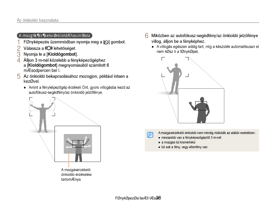 Samsung EC-PL90ZZBAAE2 manual Kezével, Mozgásérzékelő önkioldó használata, Fényképezés üzemmódban nyomja meg a gombot 