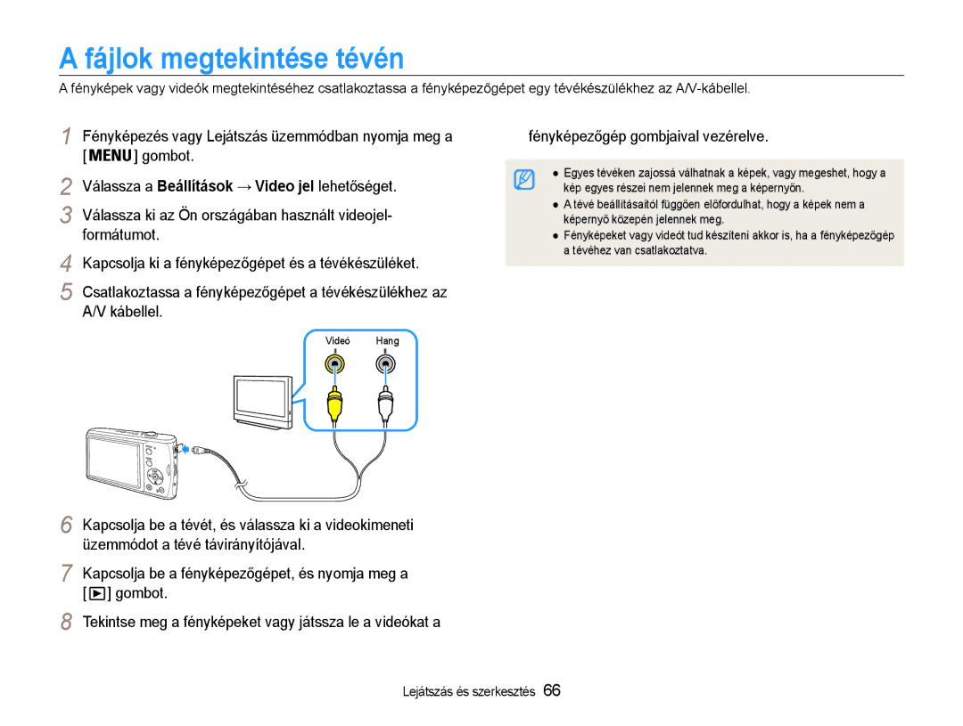 Samsung EC-PL90ZZBAAE2, EC-PL90ZZBAEE3, EC-PL90ZZBARE3 manual Fájlok megtekintése tévén, Fényképezőgép gombjaival vezérelve 