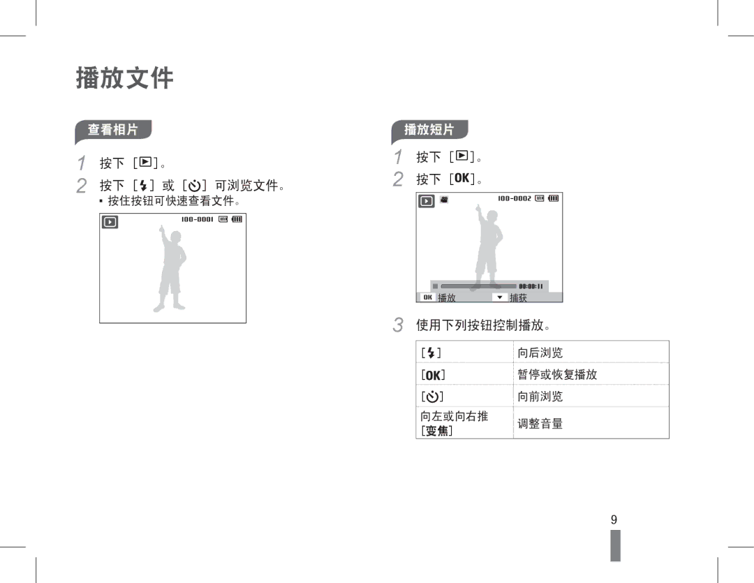 Samsung EC-PL90ZZBAAE3, EC-PL90ZZBAEE3, EC-PL90ZZBARE3, EC-PL90ZZBPAE3, EC-PL90ZZBAAE2 manual 播放文件, 按下 。 使用下列按钮控制播放。 