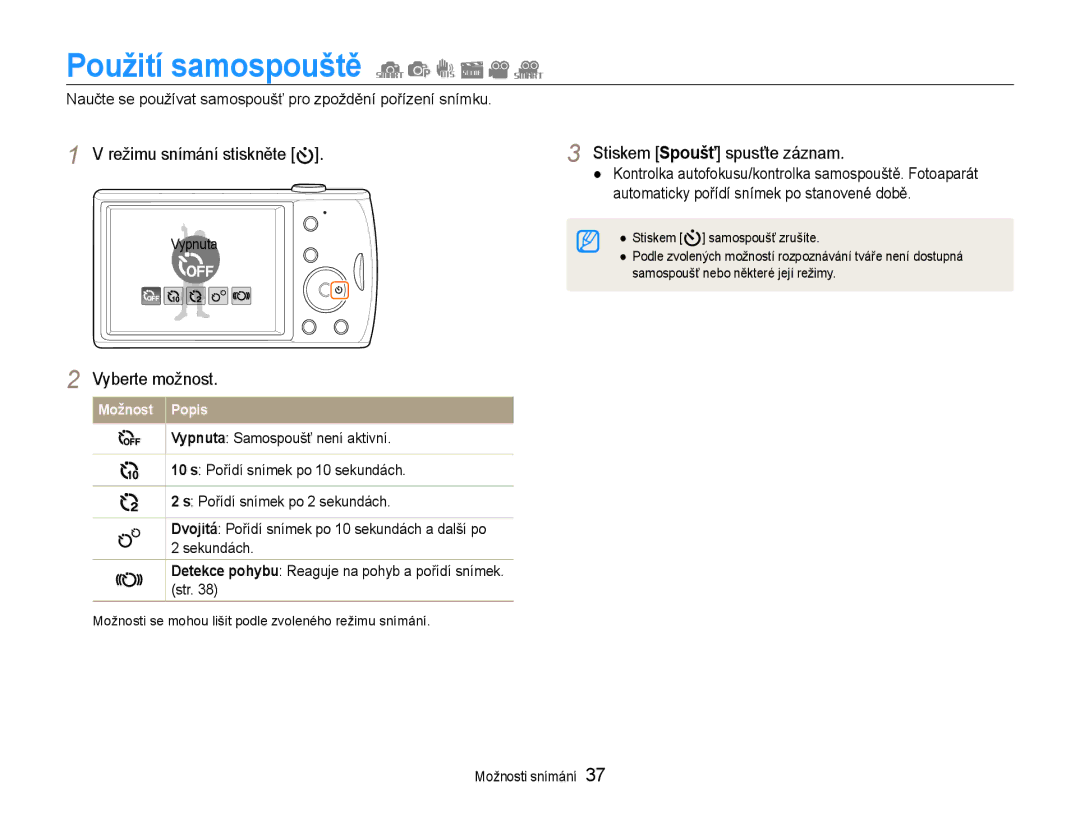 Samsung EC-PL90ZZBAAE3, EC-PL90ZZBAEE3 Použití samospouště, Naučte se používat samospoušť pro zpoždění pořízení snímku 