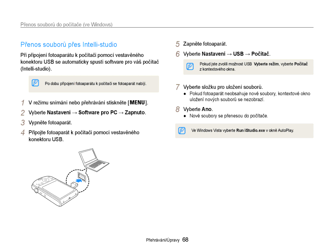 Samsung EC-PL90ZZBAEE3, EC-PL90ZZBARE3 manual Přenos souborů přes Intelli-studio, Přenos souborů do počítače ve Windows 