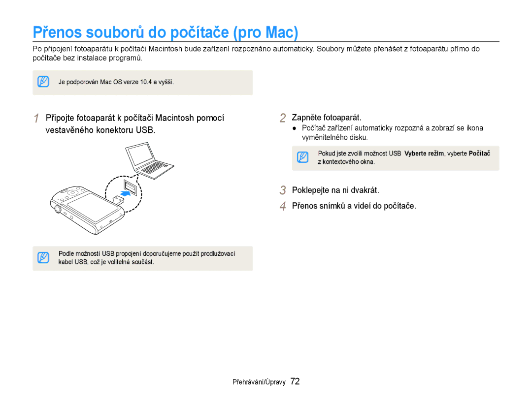 Samsung EC-PL90ZZBARE3 Přenos souborů do počítače pro Mac, Poklepejte na ni dvakrát Přenos snímků a videí do počítače 