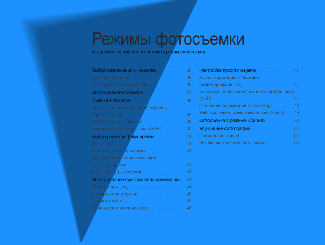 Samsung EC-PL90ZZBPERU, EC-PL90ZZBPARU, EC-PL90ZZBPRRU manual Режимы фотосъемки 