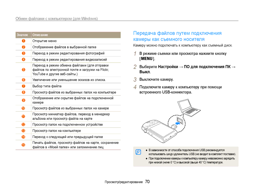 Samsung EC-PL90ZZBPRRU, EC-PL90ZZBPERU, EC-PL90ZZBPARU manual Выберите Настройки → ПО для подключения ПК → Выкл 