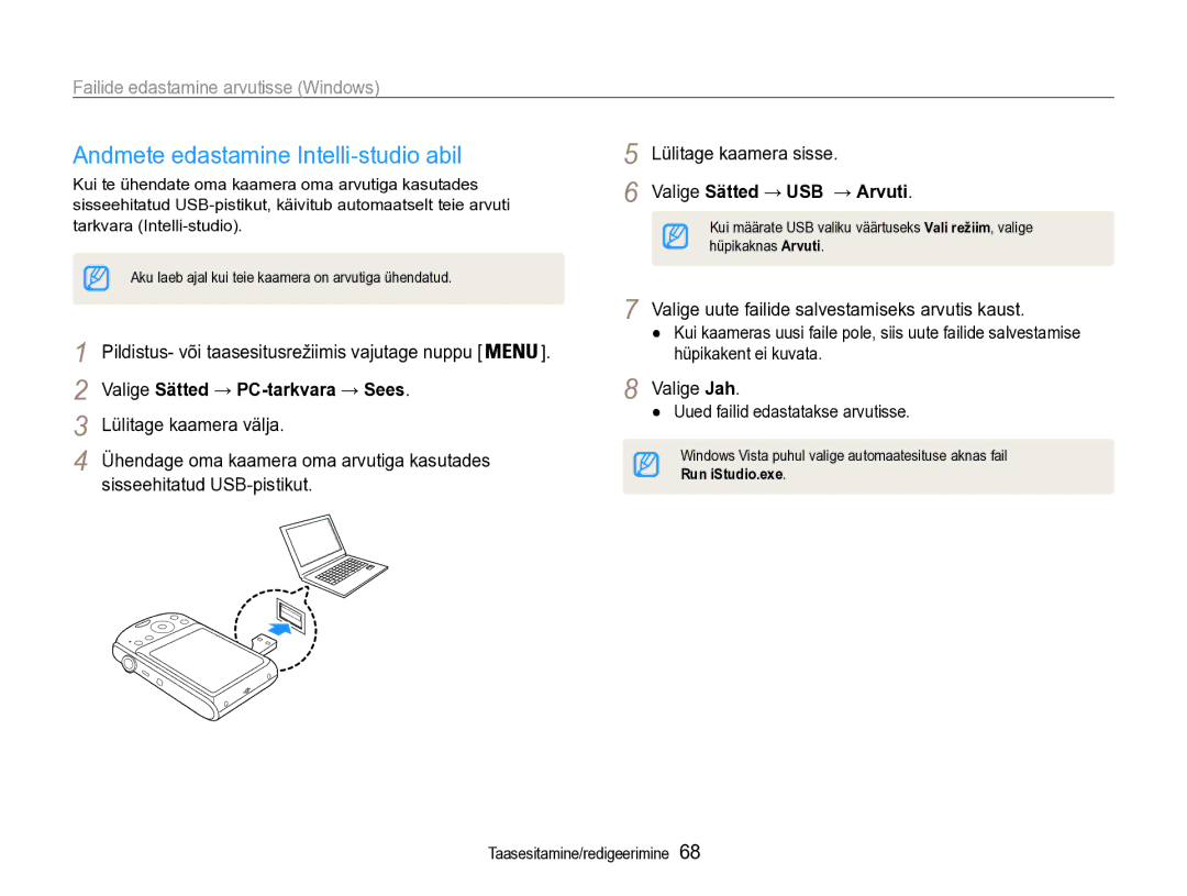 Samsung EC-PL90ZZBPERU manual Andmete edastamine Intelli-studio abil, Failide edastamine arvutisse Windows 